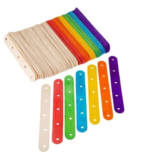 50pcs Ice Cream Sticks with holes Wooden Spoons Hollow Wood Popsicle Taster Lolly Natural/Colorful Nontoxic 150mm*18mm DIY Craft