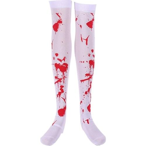 Halloween Decoration Socks Sexy Cosplay Over The Knee Stockings Blood Forked Bone Pattern Women Cosplay Terror Blood Socks