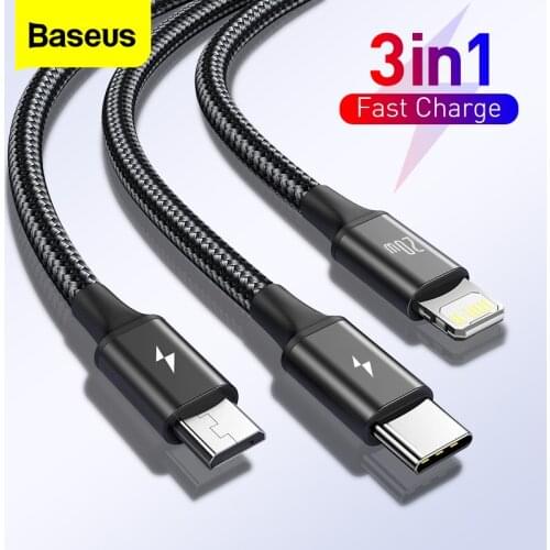 Baseus PD 20W USB Type C Cable For iPhone 12 Pro Max 3 in 1 USB C Fast Charging Charger Cable For Xiaomi Samsung Micro Data Cord