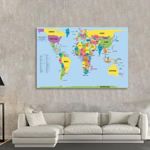 The World Political Map 150*100cm Canvas Painting In French Posters and Prints Modern Wall Art Pictures Education Supplies