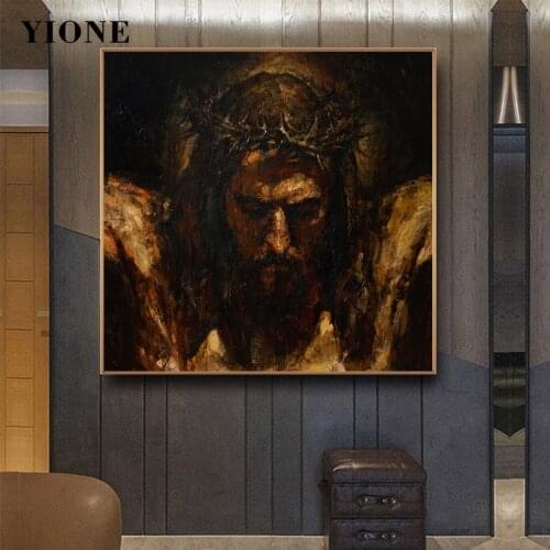 Jesus Oil Paintings Abstract Figure Christian Religious Posters and Prints Wall Art Canvas Picture for Living Room Bedroom Decor