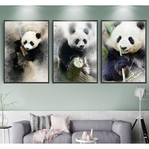 HAOCHU Chinese Giant Panda Modern Living Room Gouache Oil Painting Animal Decorative Painting Canvas Print Poster Wall Mural