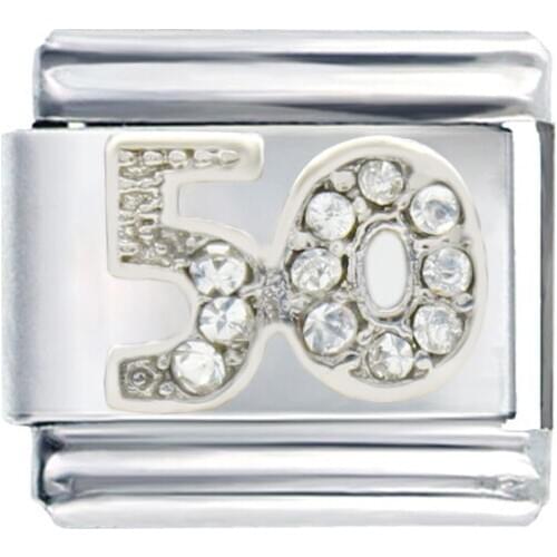 Stainless Steel Jewelry Classic 9mm modular Italian links silver plated crystal number 50 Italian charms bracelet fit Zoppini