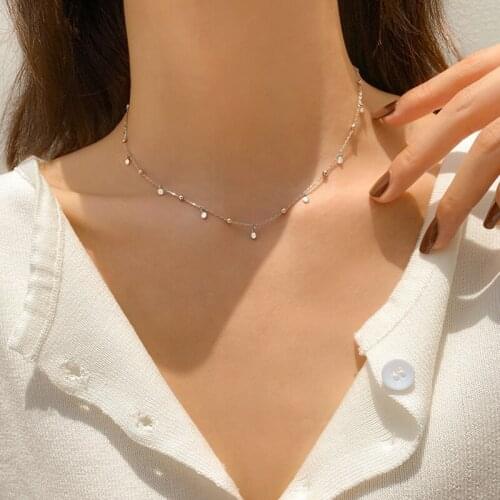 Round Pendants Bead Chain Necklace Snake Chain Choker Shiny Cute Girl Gift Fine Jewelry Wholesale