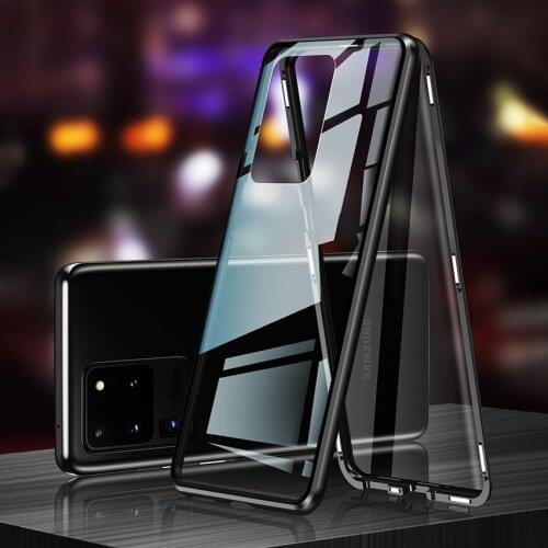 Metal Magnetic Tempered Glass Cases For Samsung Galaxy S21 Ultra Note 20 Ultra S8 9 10 20 21 Note 8 9 10 Plus Glass Cover Coque