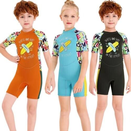 2.5MM Neoprene Wetsuits Kids Swimwears Diving Suits Short Sleeves Boys Girls Surfing Children Rash Guards Snorkel One Pieces