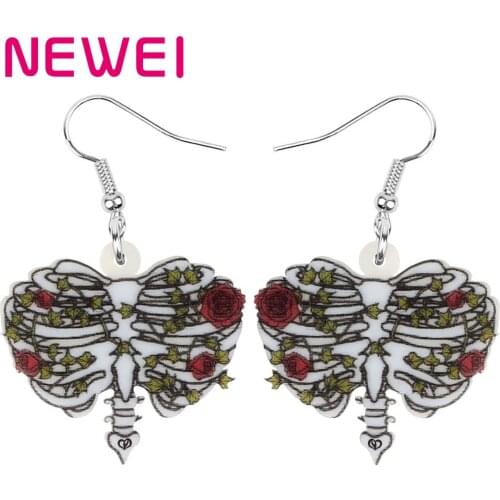 Newei Acrylic Halloween Gray Skeleton Skull Earrings Printing Big Dangle Drop Jewelry For Women Girls Teen Trendy Gift Jewellery