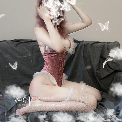 The New Women Erotic Roleplay Kawaii Lingerie for Couple Cute Pink Velvet Sexy Jumpsuit Anime Bunny Girl Cosplay Costume