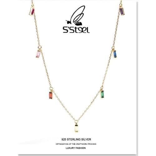 SSTEEL Zircon Necklace 925 Sterling Silver For Women Colorful Luxury Pendants Necklace Collares Plata 925 Para Mujer Jewellery