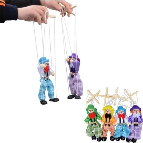 Colorful Funny Wooden Pull String Puppet Toy Clown Marionette Handcraft Toys Joint Activity Doll for Children Gifts Random Color