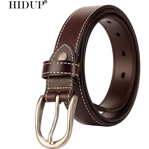 HIDUP Top Quality Solid Cowhide Leather Belts Retro Design Pin Buckle Alloy Belt for Women Jeans Accessories 2.8cm Width NWJ901