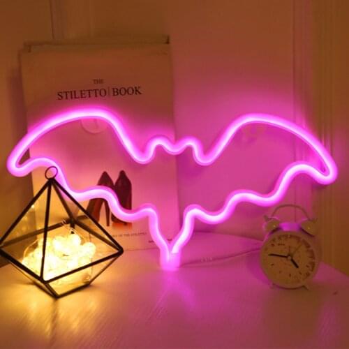 Pink INS Creative LED Modeling Light Home Bedroom Bat Shape Decoration Gentle Neon Sign Halloween Light 2020