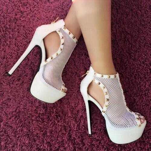 BERZIMER Women Platform Sandals Studded Back Zip High Heels Sandals Back Zip Ladies Zapa Pumps Shoes Woman Big Size 43 44 46 52