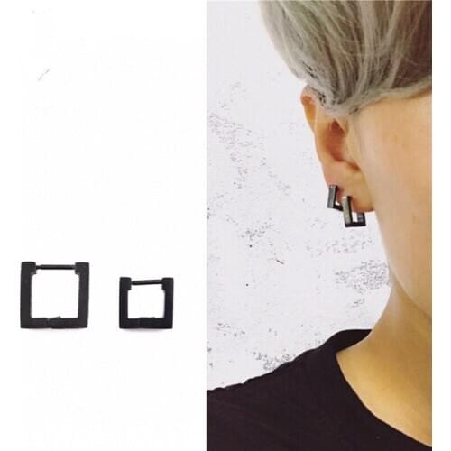 Men Women Titanium Steel Stud Earring Street Pop Geometric Square Anti-allergic Ear Jewelry Boyfriend Best Gifts Asymmetric