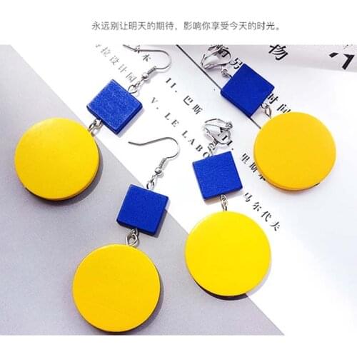 Korea Style Clip On Earrings Vintage Wooden Long Geometric Dangle No Pierced and Pierced For Women Girl Ear Clip Gift Jewelry