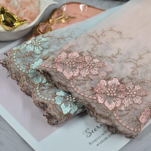 2M/lot 22cm wide Mesh lace polyester embroidery floral fabric material DIY underwear dress patchwork X882