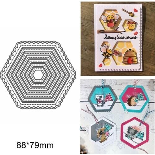 Hexagon Layered Line Frame Gear Gearwheel Metal Cutting Dies DIY Decorate Cards Make Tag Scrapbook Craft New Stencil 2020 Dies