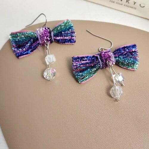 South Korea Small Pure And Fresh And Sweet Bowknot Hitting Scene Long Pendant Earrings Contracted Fashion Stud Earrings