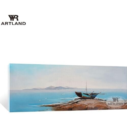 YYR-ARTLAND Nordic seascape Hand painted oil painting on canvas boat on seaside wall art picture for living room home decoration