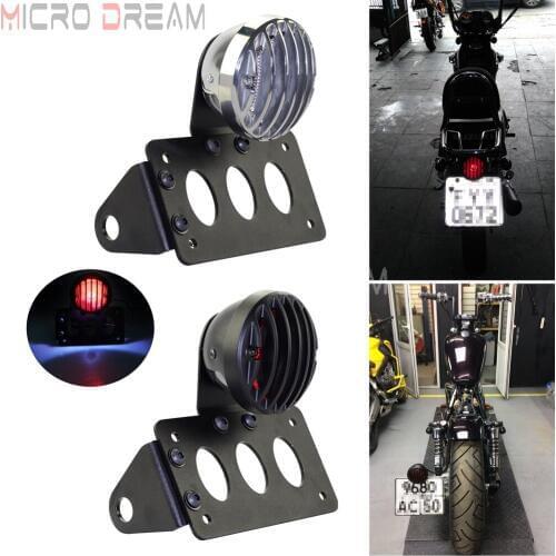 Motorcycle Brake Rear Tail Light w/ 7" x 4" License Plate Bracket Lamp for Chopper Cafe Racer Bobber 12v Side Mount Stop Lights