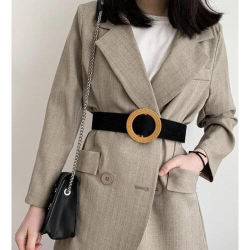 Women Fashion Resin Round Buckle Without Hole Simple Belt Suede Autumn Winter Coat All-Match Wide With Skirt Sweater Waistband