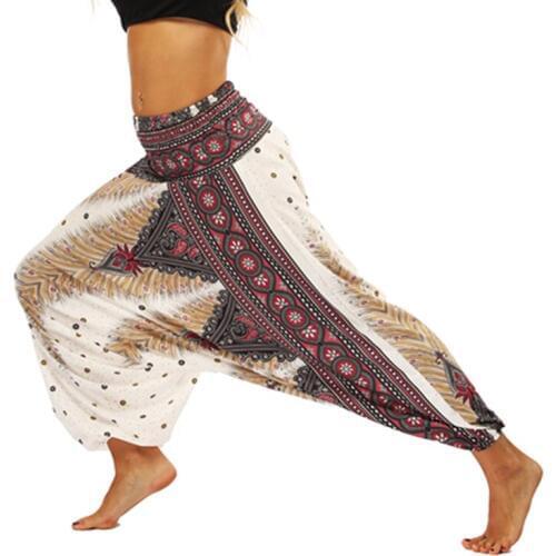 High Waist Women Yoga Pants Fitness Trouser Taichi Sport Capris 3D Print Dance Bloomers Full Length Loose Beach Pants Breathable