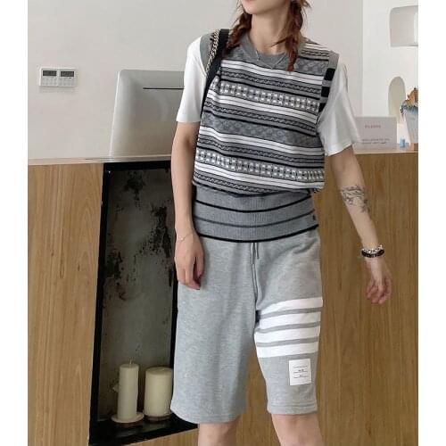 TB BROWIN Women Wool Vest Knitted O-Neck Autumn Outerwear Striped Sleevelesss High Quality Korean Design Female Sweater Cardiga