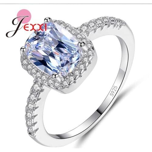 Vogue New Arrival 4 Claws Geometry Square Shiny CZ Stone 925 Sterling Silver Ring Surprise Gifts For Sweet Women Girls