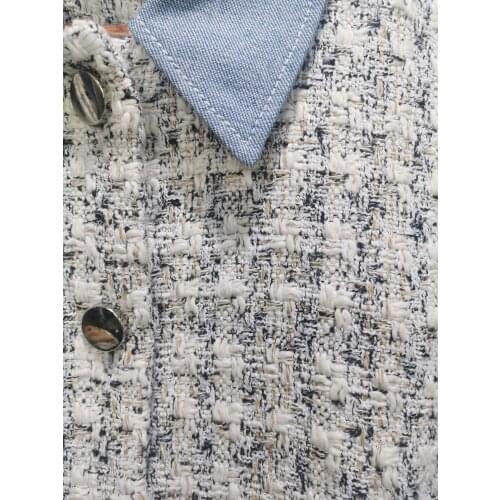 Women Tweed Short Coat Loose Turn Down Collar Jacket Casual Female Clothing