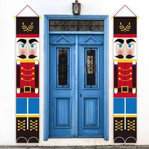 1 Pair Nutcracker Soldier Banner Christmas Decoration Fabric Hanging Front Door Sign Ornament 2021 New Year Decor Navidad