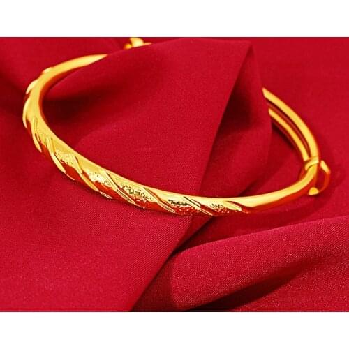 14K Gold Bangles Jewelry for Women Not Fade Gold Pulseira Feminina Bizuteria Wedding Gemstone 14 K Gold Trendy Bangles Females