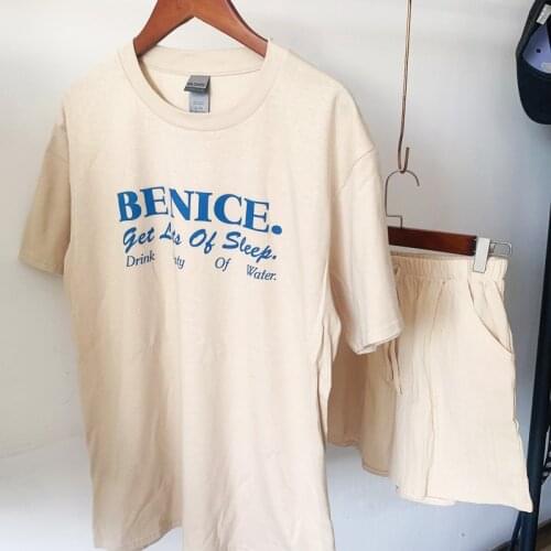 2pcs Womens Pajamas Cotton T shirt Be nice Short Sleeve Pajamas Set For Lady Home Service Suit Casual Loose Pajamas Femme