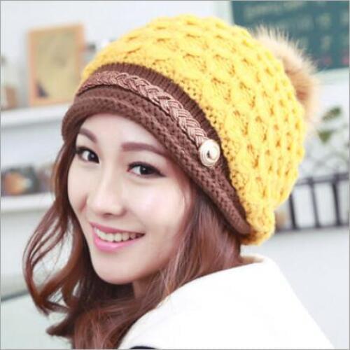 2017 Solid Adult Casual Cotton Acrylic Rushed New Fashion Female Winter Hats Hand Coarse Knitted Hat For Women Beanies