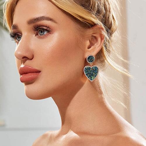 2021Newest Rhinestone Heart Drop Earrings Women Geometric Round Chic Druzy Pendant Statement Earrings Bohemia Jewelry