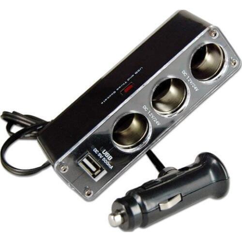 3 WAY MULTI SOCKET CAR CIGARETTE LIGHTER SPLITTER USB PLUG CHARGER DC 12V/24V Triple ADAPTER With USB Port