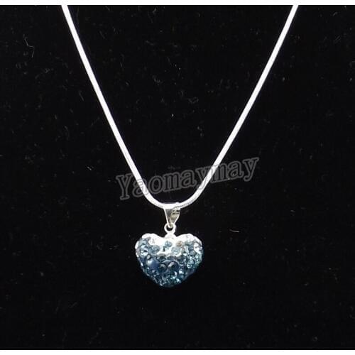 Gradient Peacock Heart Shape Rhinestone Pendant 18.5" Silver Plated Chokers 5pcs Wholesale Free Shipping
