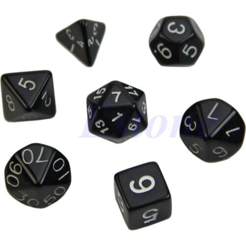 7pcs Black Sided Die D4 D6 D8 D10 D12 D20 RPG Poly Dice Game 62KF