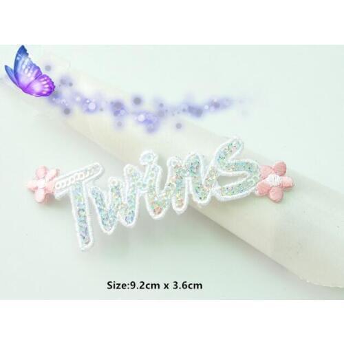 A and Twins patches Silver and Pink Color Sequins Letter patch for Twins baby clothing DIY