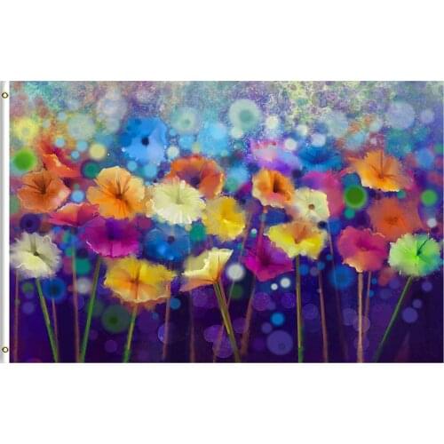 Watercolor Abstract Spring Summer Seasonal Floral Daisy Flowers Flag, Polyester Stitched Flag for Outdoor Indoor Home Decor