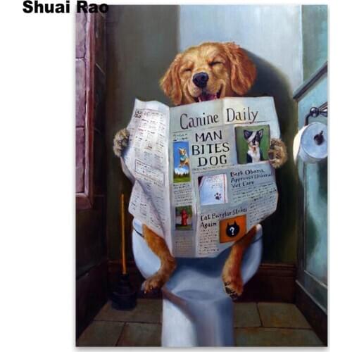Funny Toilet Dog Reading Newspaper Diamond Painting cross stitch full square round Diamond embroidery rhinestone 5d diy painting