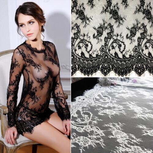 White Black Embroidery Eyelash Cotton Lace Fabric French Cord Lace Cloth Nigerian African Guipure Lace For Party Wedding Dress