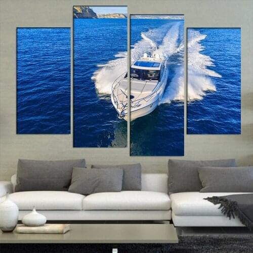 White Yacht In Ocean 4 Pieces/sets Canvas Art Canvas Paintings 4 Panels Decoration For Home Wall Art Prints Canvas Unframed\A556