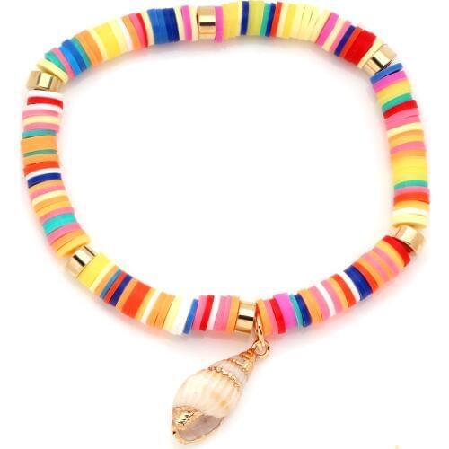 Boho Heishi Beads Polymer Clay Sea Snail Stretch Bracelet Women 2020 New Fashion Multicolored Rubber Beads KATSUKI Armband Gift