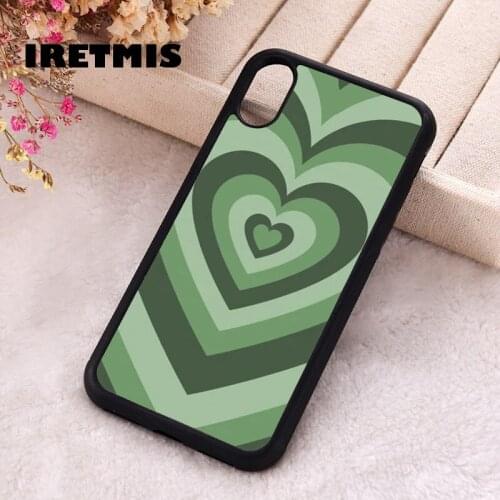 Iretmis 5 5S SE 2020 Phone Cover Case for iPhone 6 6S 7 8 Plus X Xs XR 11 12 Mini Pro Max Rubber Silicone green retro heart