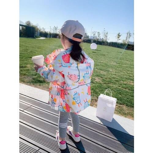 Childrens Trench Coat 2021 Spring Toddler Girls Casual Hooded Zipper Jackets Fashion Print Windbreaker for Girls Kids Clothing