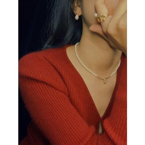 Brass With 18K Gold Twist Knot Real Baroque Pearl Necklaces Punk Party T Show Runway Designer Club Japan Korean