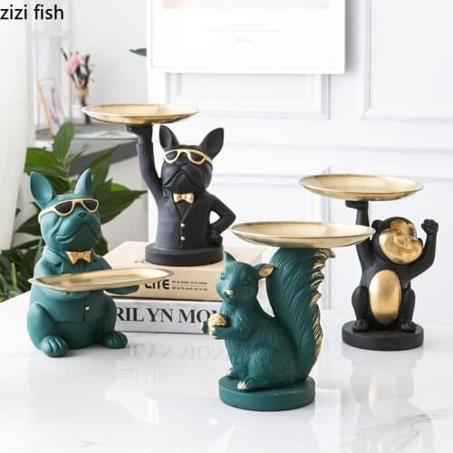 Squirrel Cartoon Animal Character Resins Storage Trays Monkey Statue Storage Ornaments Christmas Decorations Modern Home Decor