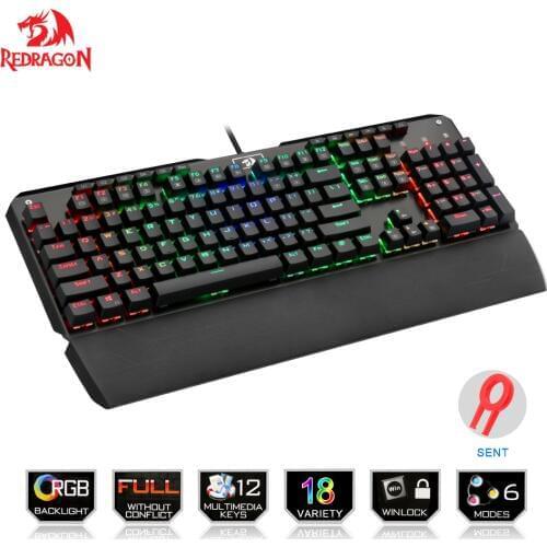 Redragon K555 RGB USB mechanical gaming keyboard ergonomic RGB LED backlit keys Full key anti-ghosting 104 wired Computer gamer