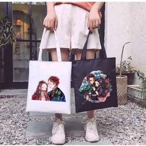 Japanese Anime Demon Slayer Fashion Canvas Bag Goth Harajuku Top Punk Large Capacity Womens Bags Vintage Handbag Shoulder Bag