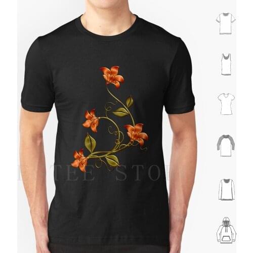 Black Background Orange Lilies Floral Pattern T Shirt Men Cotton 6xl Lily Lilies Lily Pattern Florals Floral Pattern Flowers